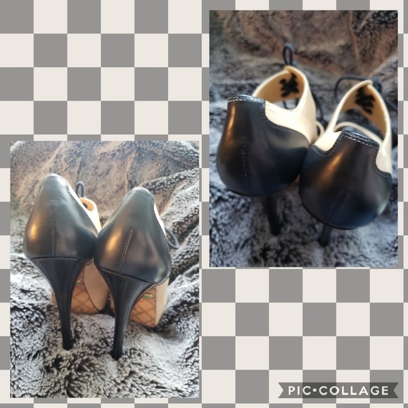 L.A.M.B Chiba Lace Front Black and Tan Peep Toe - Picture 6 of 8